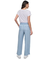 Dkny Jeans Petite Chambray Smocked-Waist Wide-Leg Pants