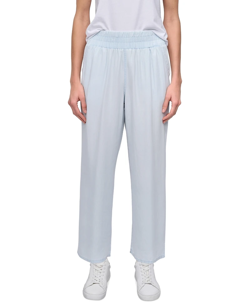 Dkny Jeans Petite Chambray Smocked-Waist Wide-Leg Pants