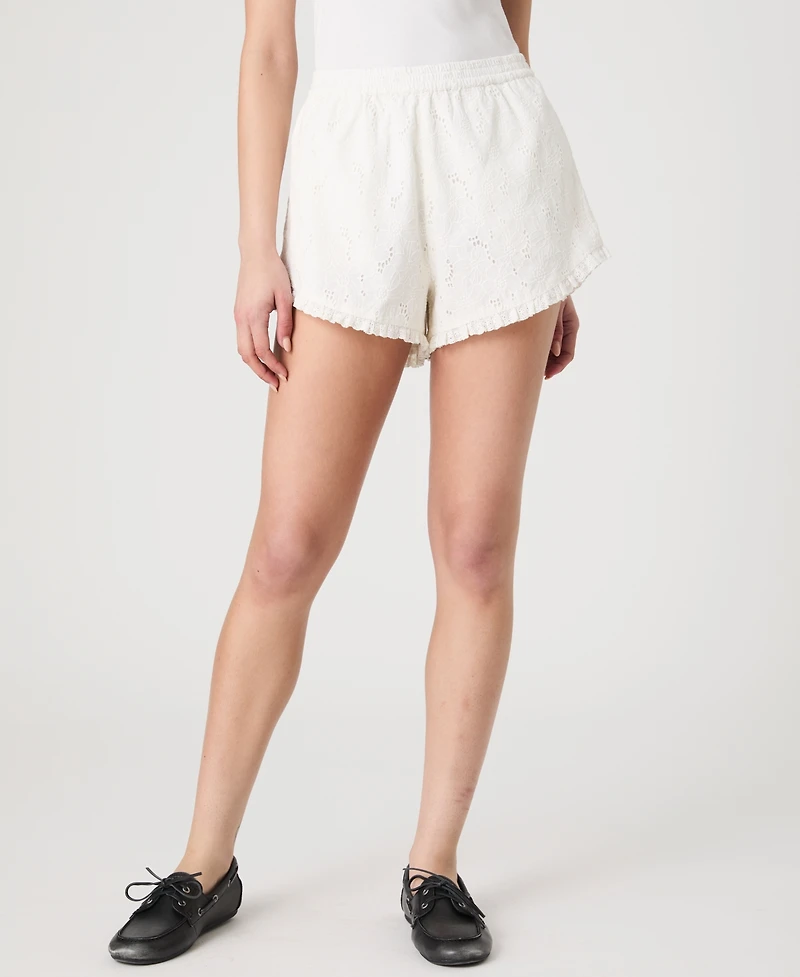 French Connection Women's Eyelet Ruffle-Hem Shorts