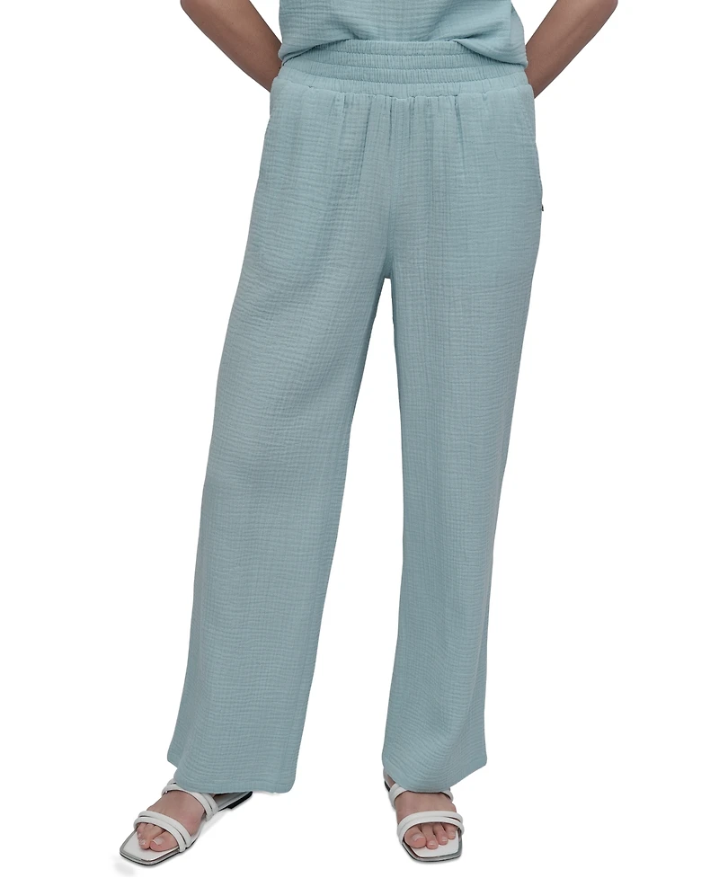 Dkny Jeans Petite Cotton High-Rise Smocked-Waist Pants
