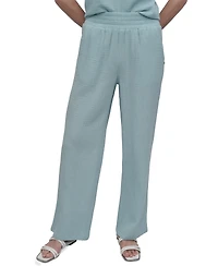 Dkny Jeans Petite Cotton High-Rise Smocked-Waist Pants