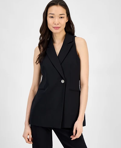 Women's Sleeveless Notched-Collar One-Button Blazer