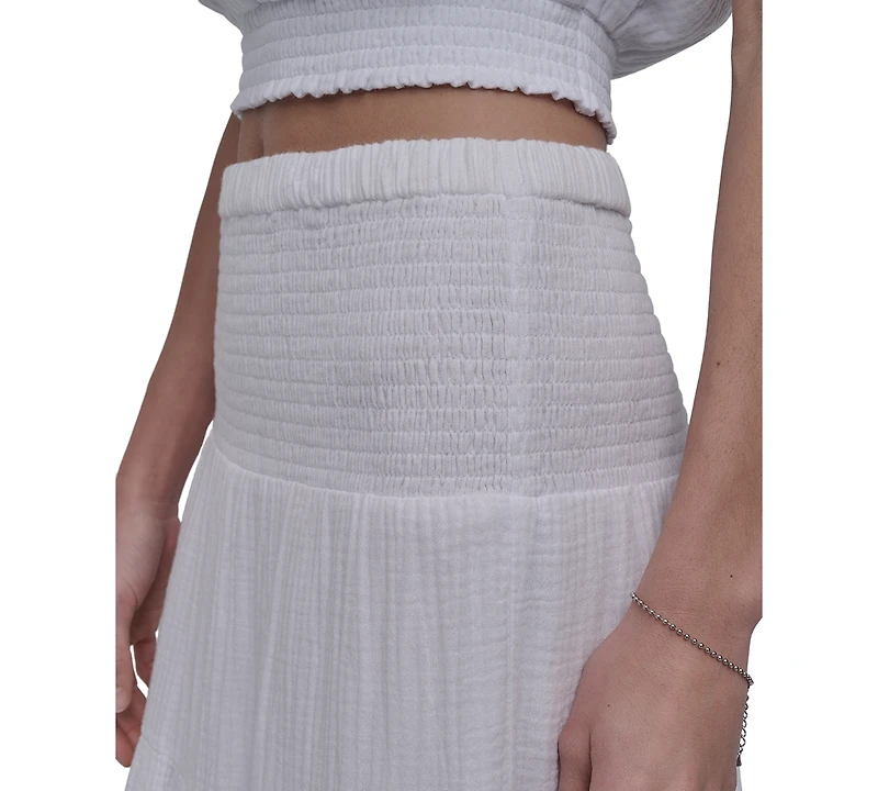 Dkny Jeans Petite Cotton Smocked-Waist Tiered Maxi Skirt