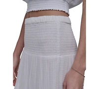 Dkny Jeans Petite Cotton Smocked-Waist Tiered Maxi Skirt