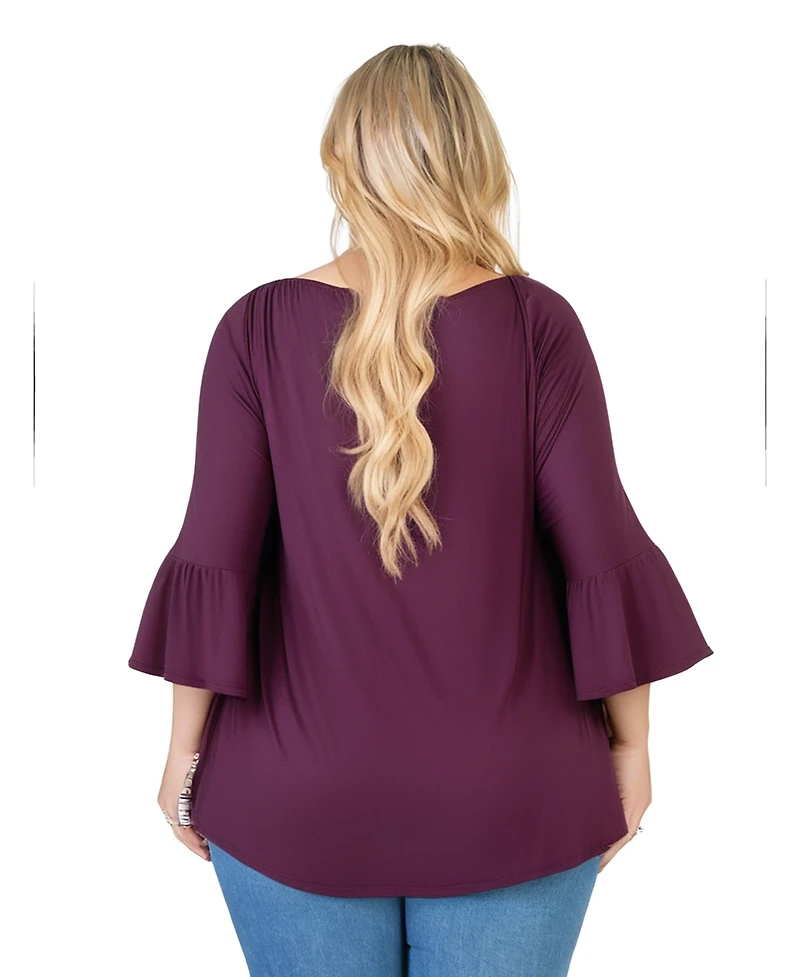 24seven Comfort Apparel Plus Size Bell Sleeve Loose Fit Tunic Top
