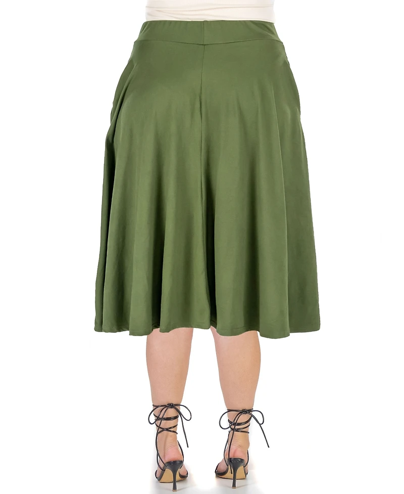 24seven Comfort Apparel Plus Elastic Waist Pleated Pocket Midi Skirt
