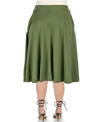 24seven Comfort Apparel Plus Elastic Waist Pleated Pocket Midi Skirt