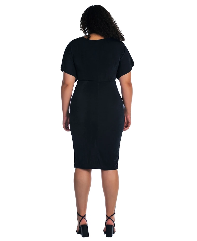 24seven Comfort Apparel Plus Short Sleeve V-Neck Twist Front Split Hem Dress