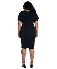 24seven Comfort Apparel Plus Short Sleeve V-Neck Twist Front Split Hem Dress