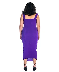 24seven Comfort Apparel Plus Halter Cross Neck Ruched Bodycon Mid Dress