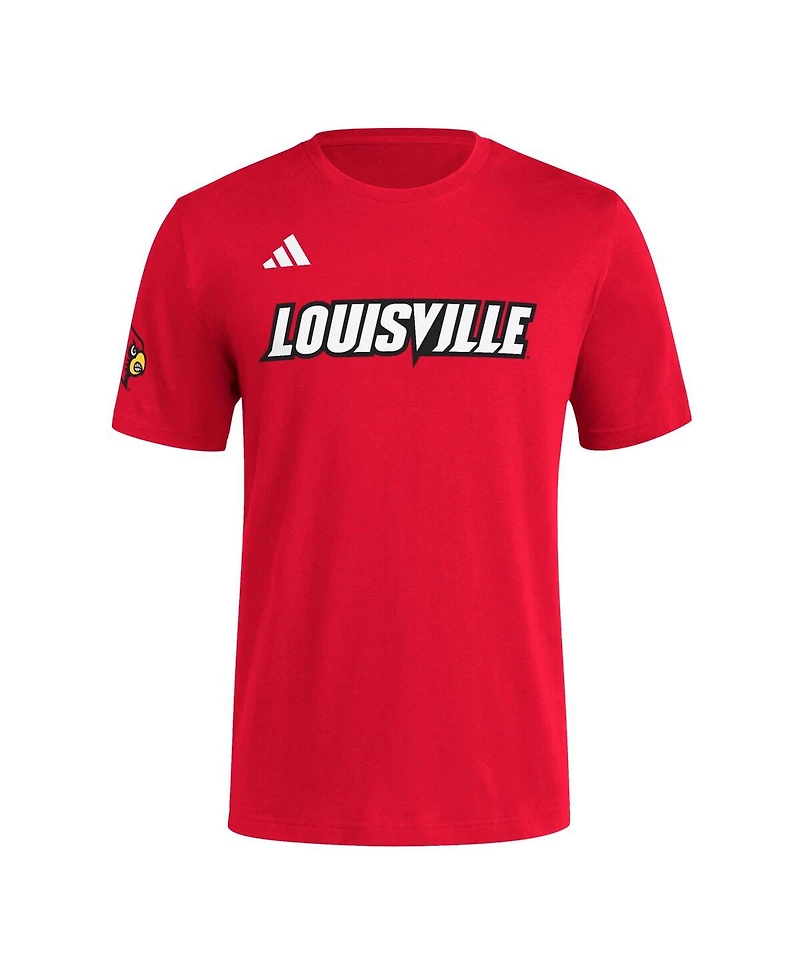 Adidas Men's Red Louisville Cardinals Fresh Wordmark T-Shirt