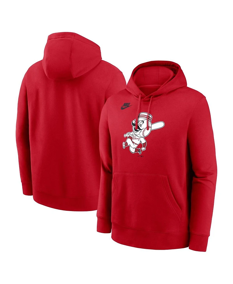 Nike Men's Red Cincinnati Reds Cooperstown Collection Logo Club Pullover Hoodie