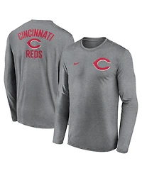 Nike Men's Heather Charcoal Cincinnati Reds 2-Hit Legend Performance Long Sleeve T-Shirt