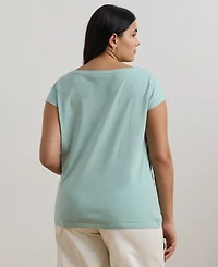 Lauren Ralph Lauren Plus Size Beaded-Logo Cotton Jersey Tee