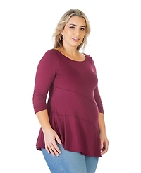 24seven Comfort Apparel Plus Ruched Sleeve Swing Tunic Top