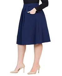 24seven Comfort Apparel Plus Elastic Waist Pleated Knee Length Pocket Skirt