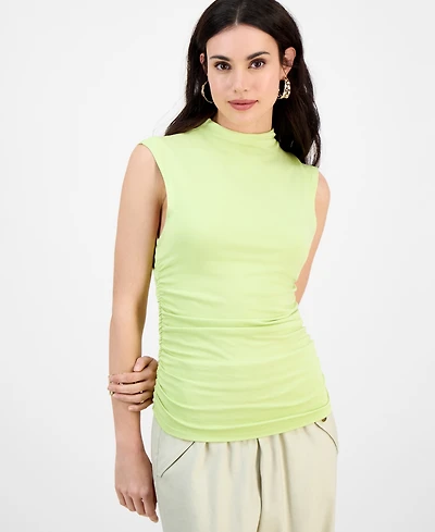 I.n.c. International Concepts Petite High-Neck Side-Ruched Top, Exclusively at Macy's