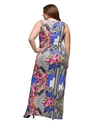 24seven Comfort Apparel Plus Size Print Sleeveless Side Slit Maxi Dress