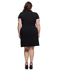24seven Comfort Apparel Plus Mandarin Collar Knee Length Wrap Dress