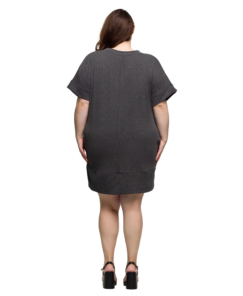 24seven Comfort Apparel Plus V-Neck Loose Fit Short Sleeve Pocket T Shirt Dress