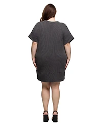 24seven Comfort Apparel Plus V-Neck Loose Fit Short Sleeve Pocket T Shirt Dress