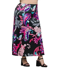 24seven Comfort Apparel Plus Elastic Waist A-Line Maxi Skirt