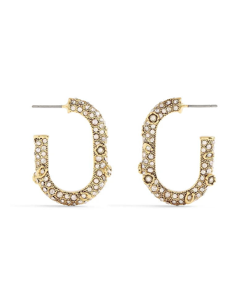 Coach Signature Faux Stone Pave Floral Hoop Earrings