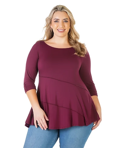 24seven Comfort Apparel Plus Ruched Sleeve Swing Tunic Top