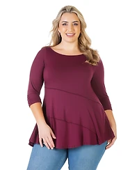 24seven Comfort Apparel Plus Ruched Sleeve Swing Tunic Top