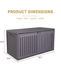 Mondawe 100 Gallon Resin Outdoor Deck Box Waterproof, Plastic Patio Storage Box with Side Handles