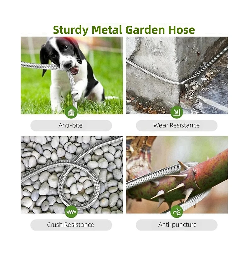 Garden Hose Stainless Steel Heavy Duty Water Hose No-Kink Rust Proof for Yard Outdoor 100ft