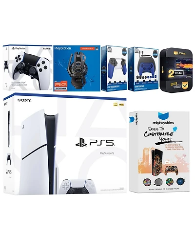 Sony Playstation 5 Slim Disc with Extra Edge Controller, Plantronics Headset, Gamer Kit, Trigger Kit and MightySkins Decal Voucher + 2 Year Cps Extend