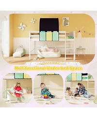 Twin Size Loft Bed Playhouse Bed Frame with Tower Tent and 3 Storage Pockets