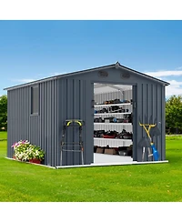 Mondawe 8x10ft Outdoor Storage Shed, Large Metal Tool Sheds with Window and Lockable Doors
