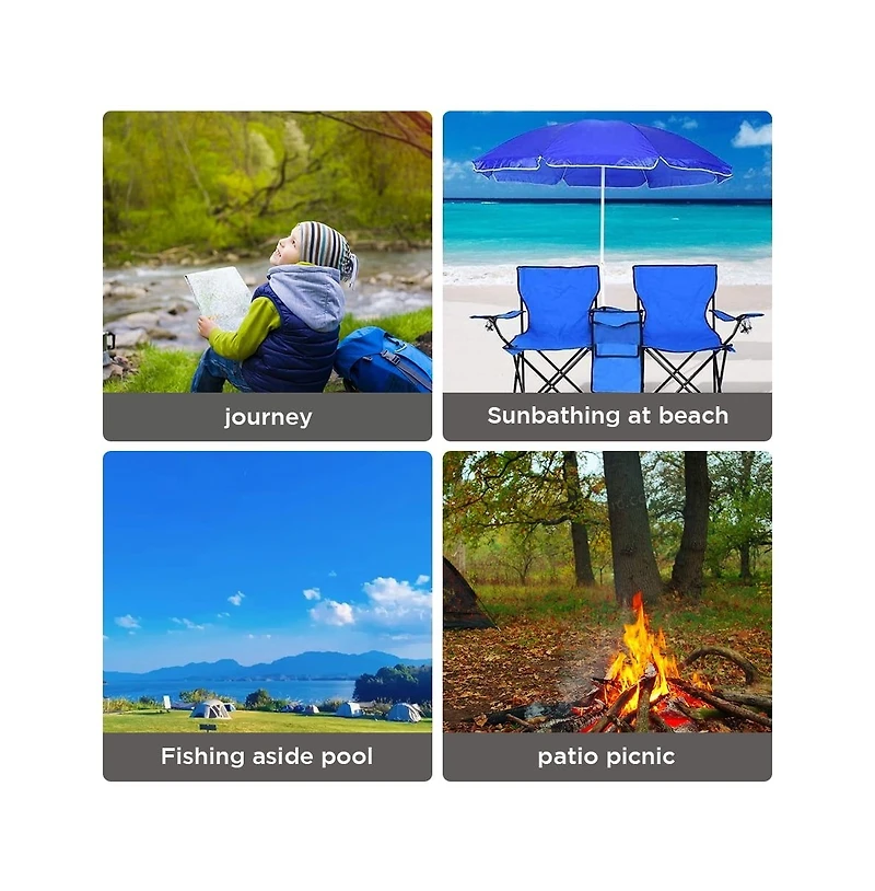 Foldable Camping Chair Outdoor Portable Picnic Double Chair with Umbrella Folding Beach Chair Backpacking Blue