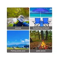 Foldable Camping Chair Outdoor Portable Picnic Double Chair with Umbrella Folding Beach Chair Backpacking Blue