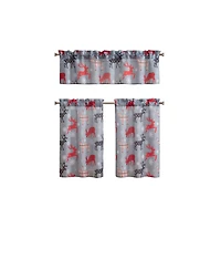 Kate Aurora Complete Plaid Christmas Reindeer Snowflakes 3 Pc Kitchen Curtain Tier And Valance Set