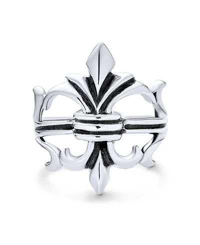 Bling Jewelry Oxidized .925 Sterling Silver Antique Style Religious Fleur De Lis Signet Ring Masonic Symbol