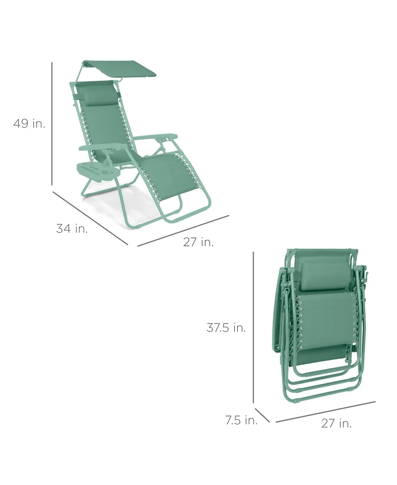 Best Choice Products Folding Zero Gravity Recliner Patio Lounge Chair w/ Canopy Shade, Headrest