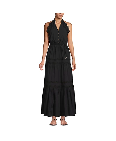 Lands' End Women's Cotton Voile Halter Tiered Maxi Dress