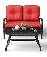 Gymax 2PCS Patio Loveseat & Table Set Cushioned Outdoor Furniture Set Yard Garden