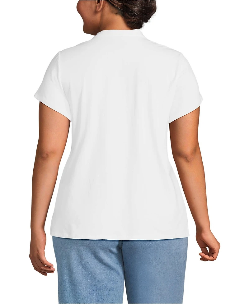 Lands' End Plus Lightweight Jersey Button Pintuck Top