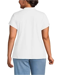 Lands' End Plus Lightweight Jersey Button Pintuck Top