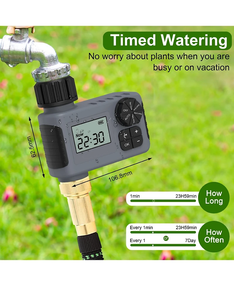 Sprinkler Timer Outdoor Programmable Water Timer for Lawn Garden Rain Delay Manual Automatic Watering