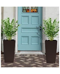 Streamdale Modern Faux Rattan Square Planter with Irrigation System (2-Pack, 22.6 inch, Brown)
