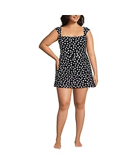 Lands' End Women's Smoothing Square Neck Ruched Swim Dress Swimsuit