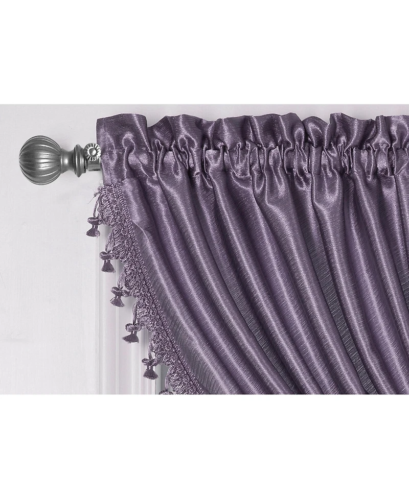 Kate Aurora 1 Piece Hyatt Rod Pocket Tasseled Lilac Crinkle Sheer Waterfall Window Valance