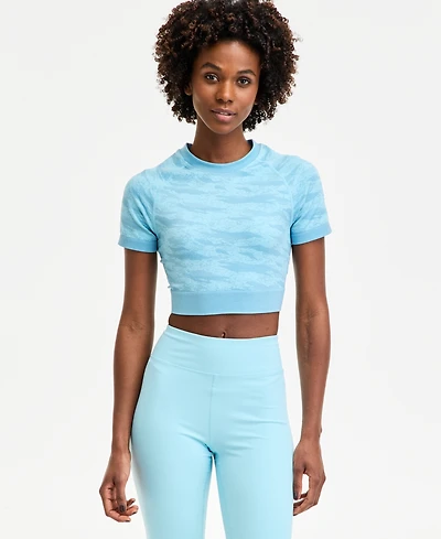 Id Ideology Women's Printed Seamless Short-Sleeve Cropped Top, Exclusively at Macy's