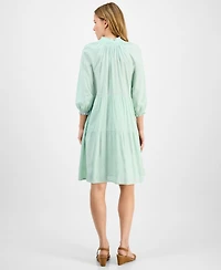 Style & Co Petite Smocked 3/4-Sleeve Tiered Shirtdress, Exclusively at Macy's