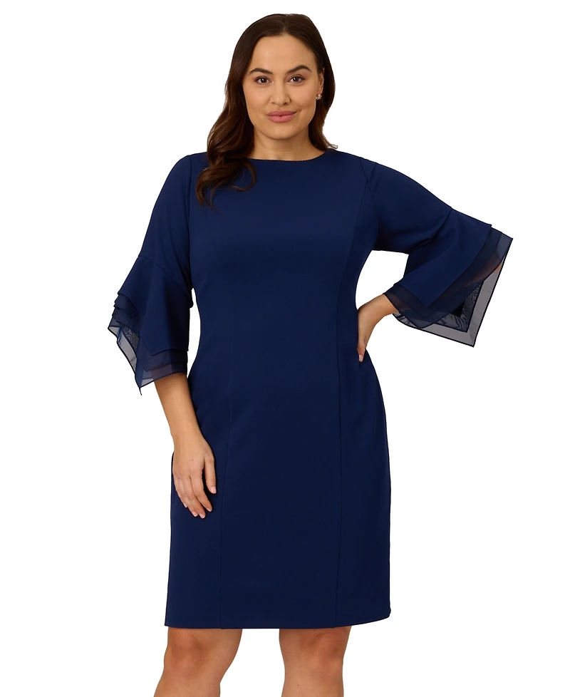 Adrianna Papell Plus Tiered-Cuff 3/4-Sleeve Sheath Dress